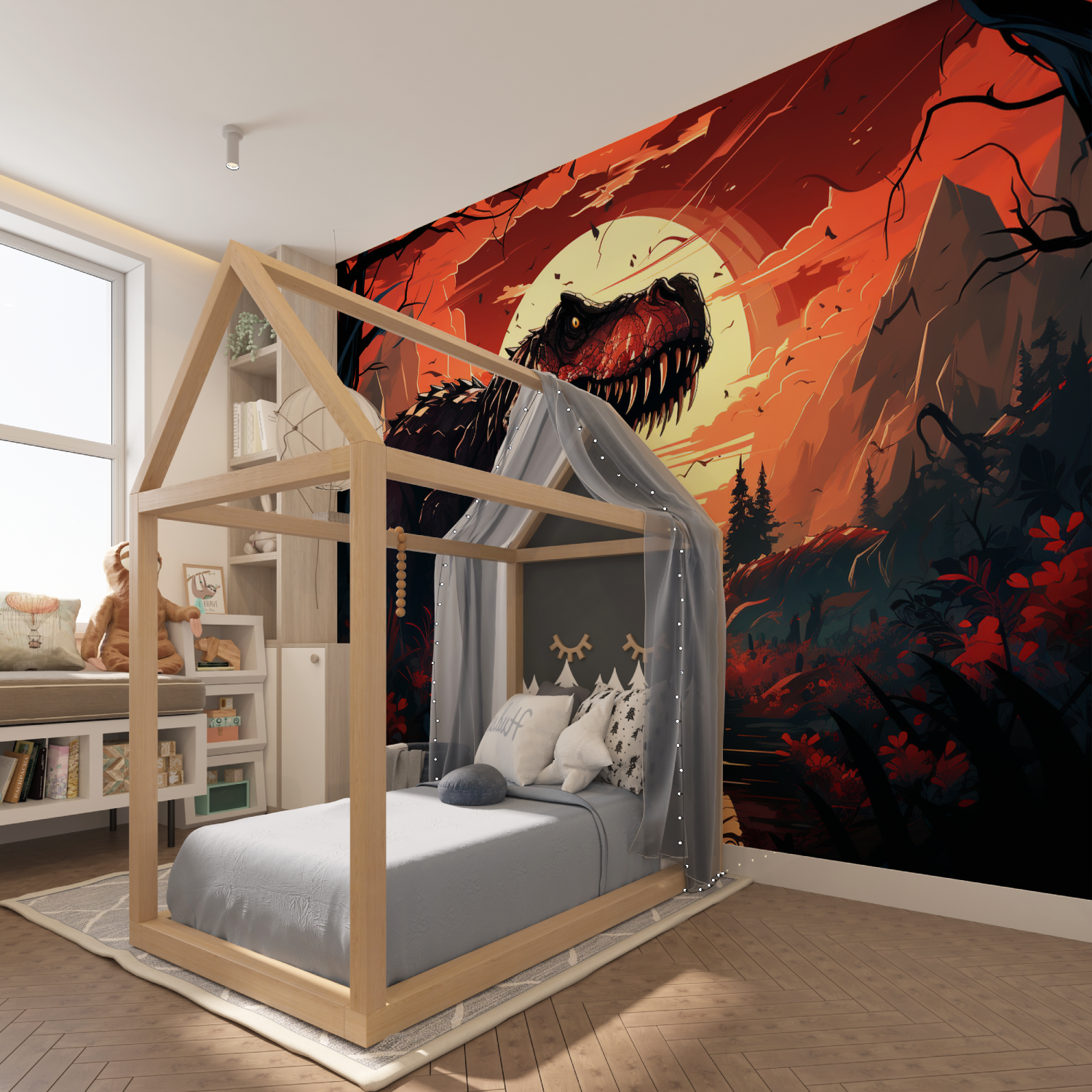 Dinosaur Pattern Wallpaper Red | Murals Wallpaper