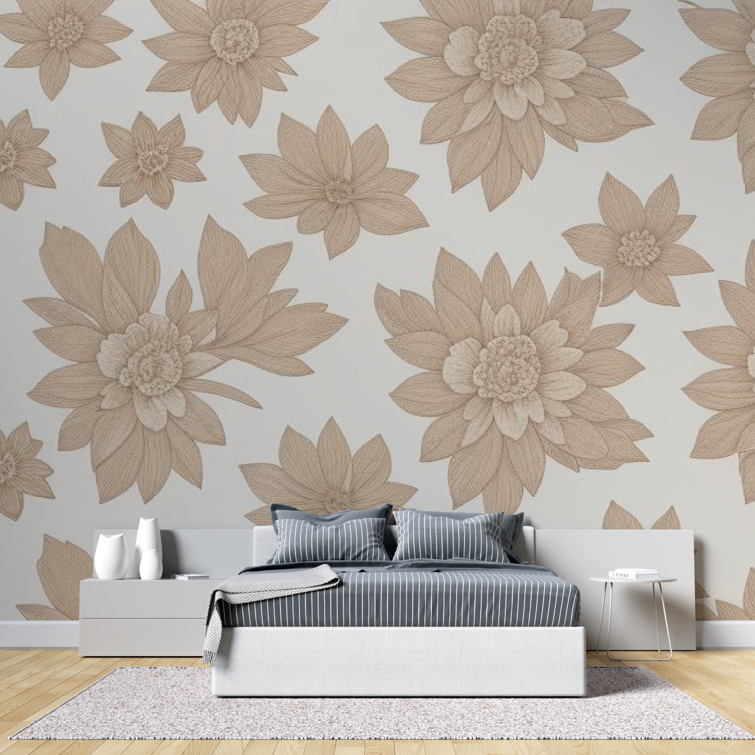 Soft Taupe Floral Cocooning Wallpaper | Murals Wallpaper