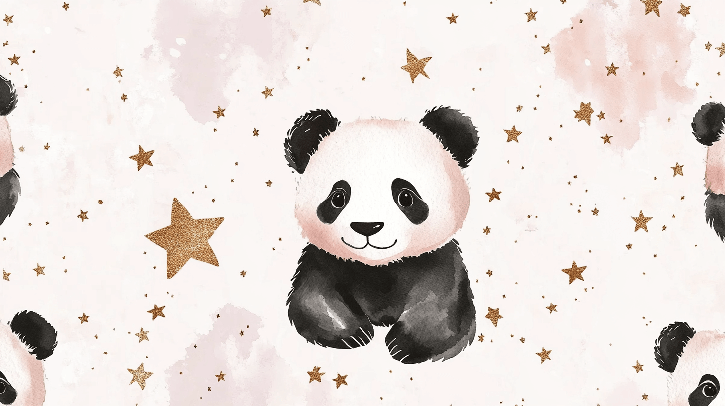 Panda and Golden Stars Wallpaper | Murals Wallpaper