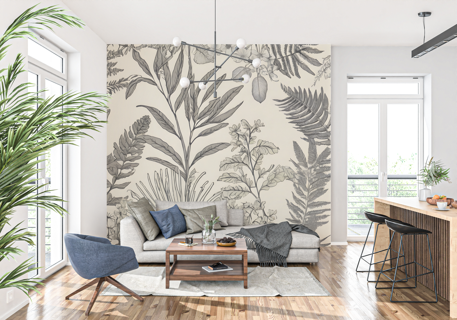 Tropical Floral Toile Wallpaper | Murals Wallpaper
