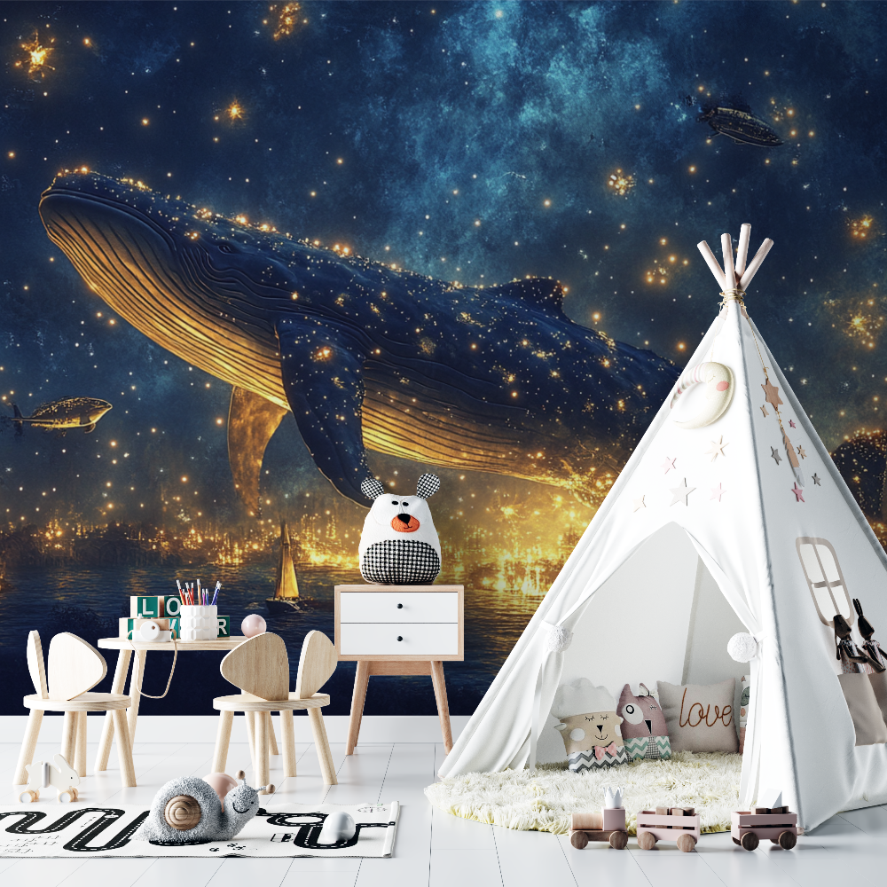 Whale and Stars Panoramic Wallpaper | Murals Wallpaper