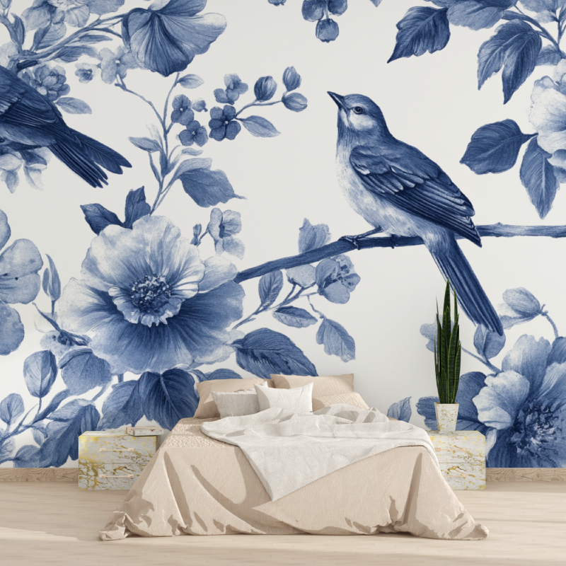 Harmonious Blue Garden Watercolor Wallpaper | Murals Wallpaper