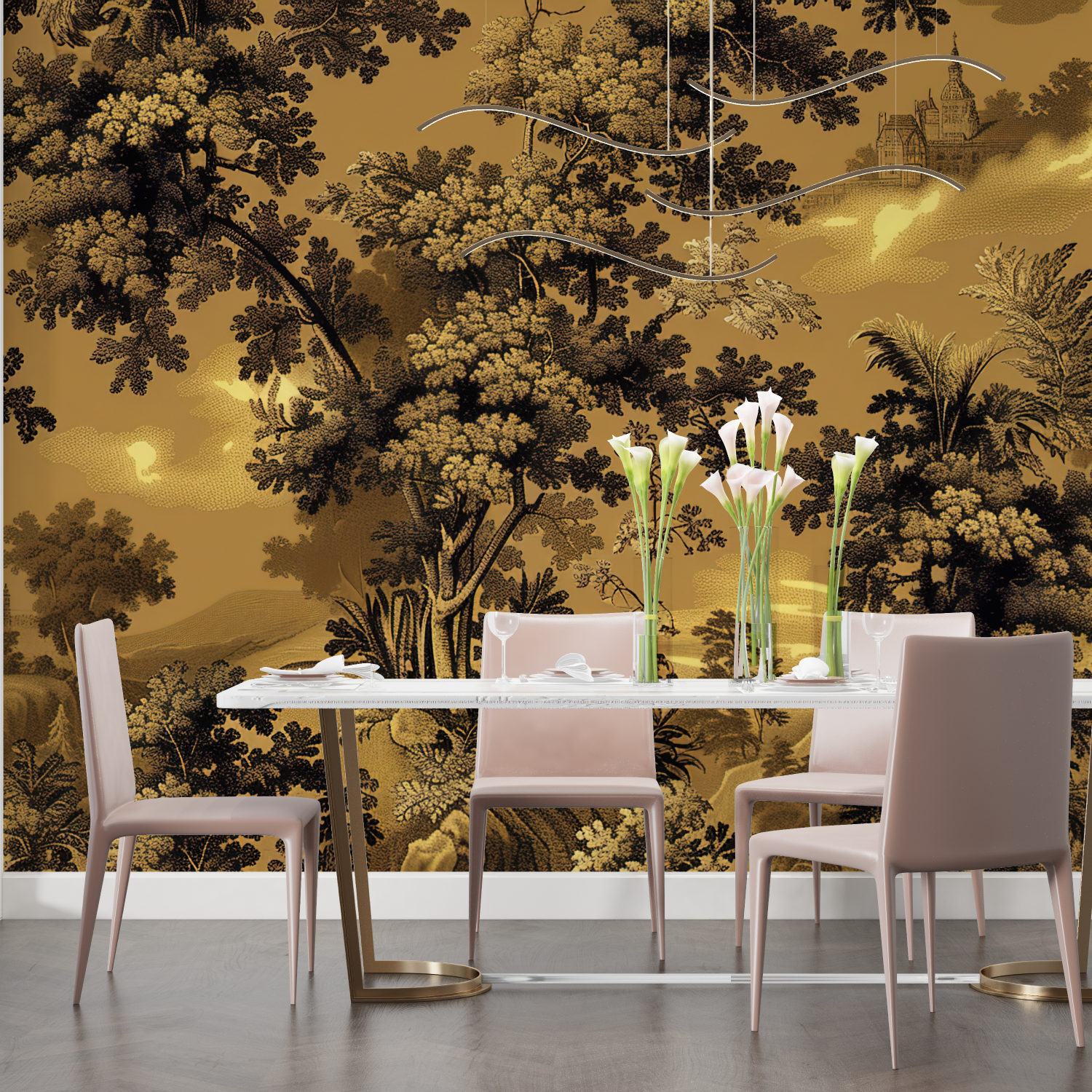 Gold Japanese Scenic Wallpaper | Murals Wallpaper