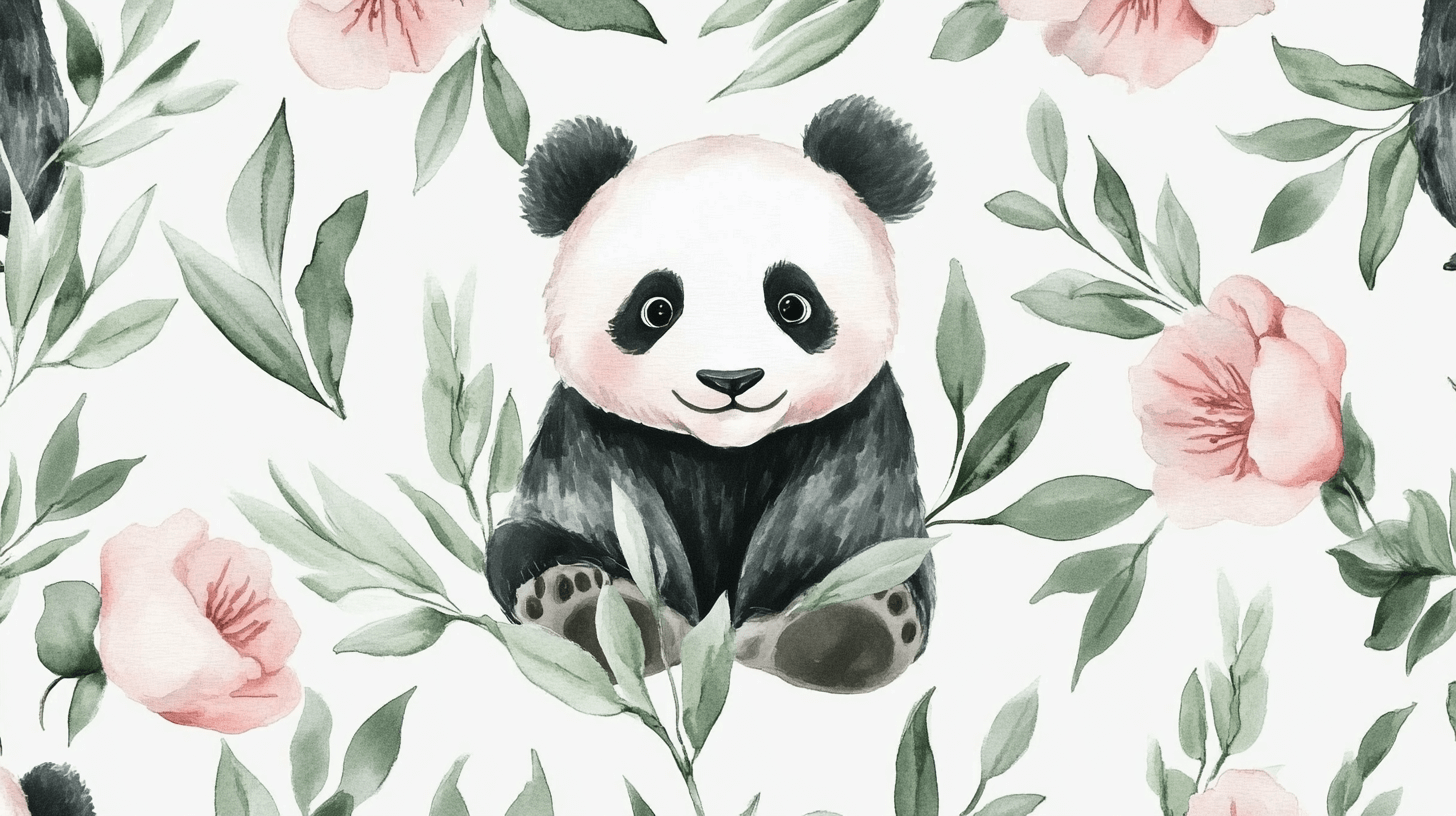 Watercolor Panda and Foliage Wallpaper | Murals Wallpaper