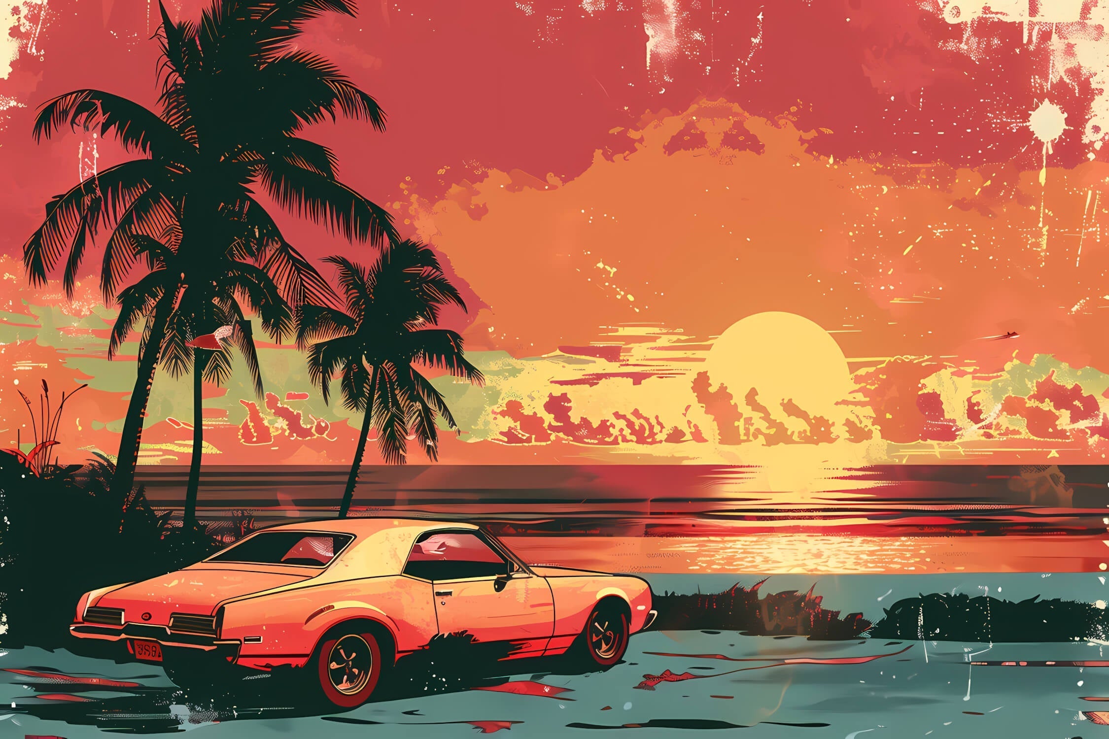 Miami Retro Car Wallpaper | Murals Wallpaper