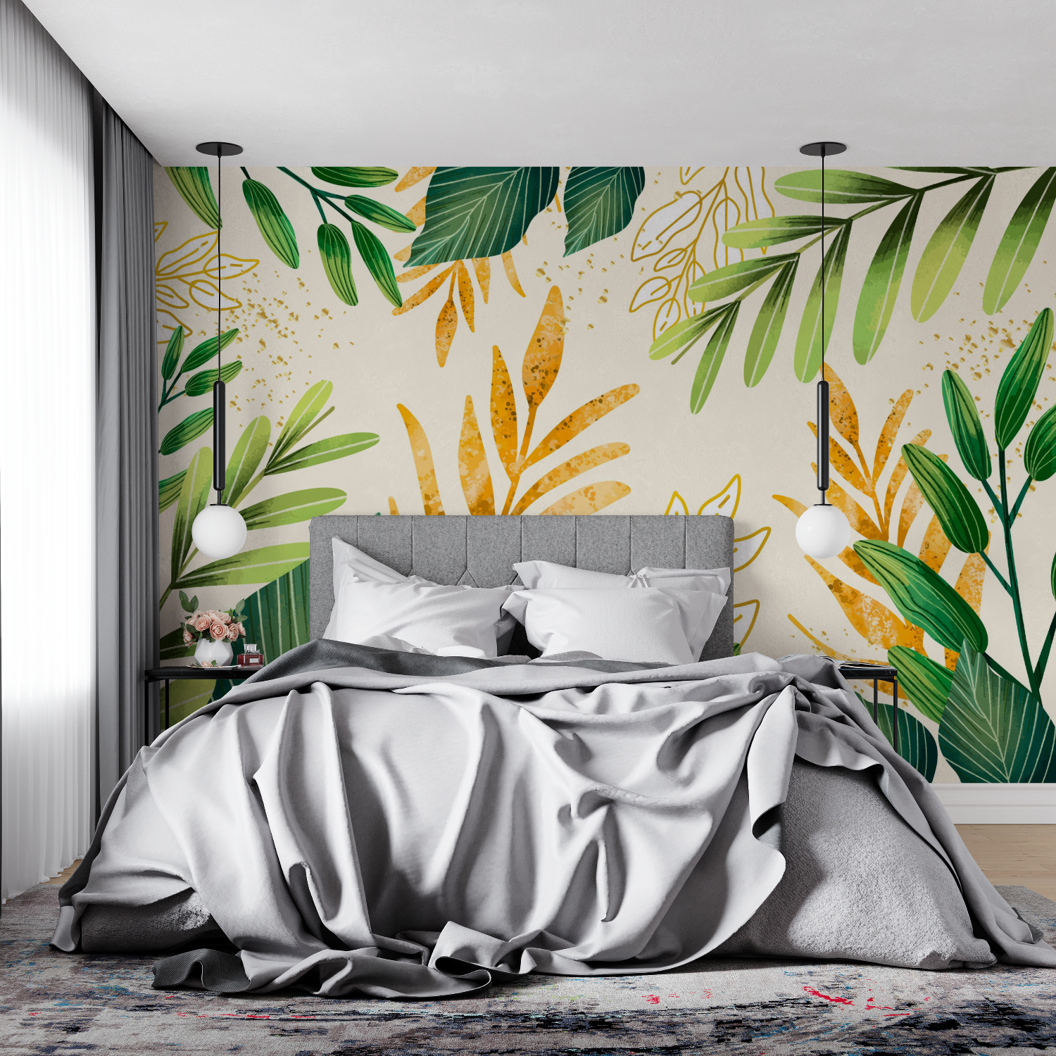 Grüne und gelbe Tapete | Wandtapete