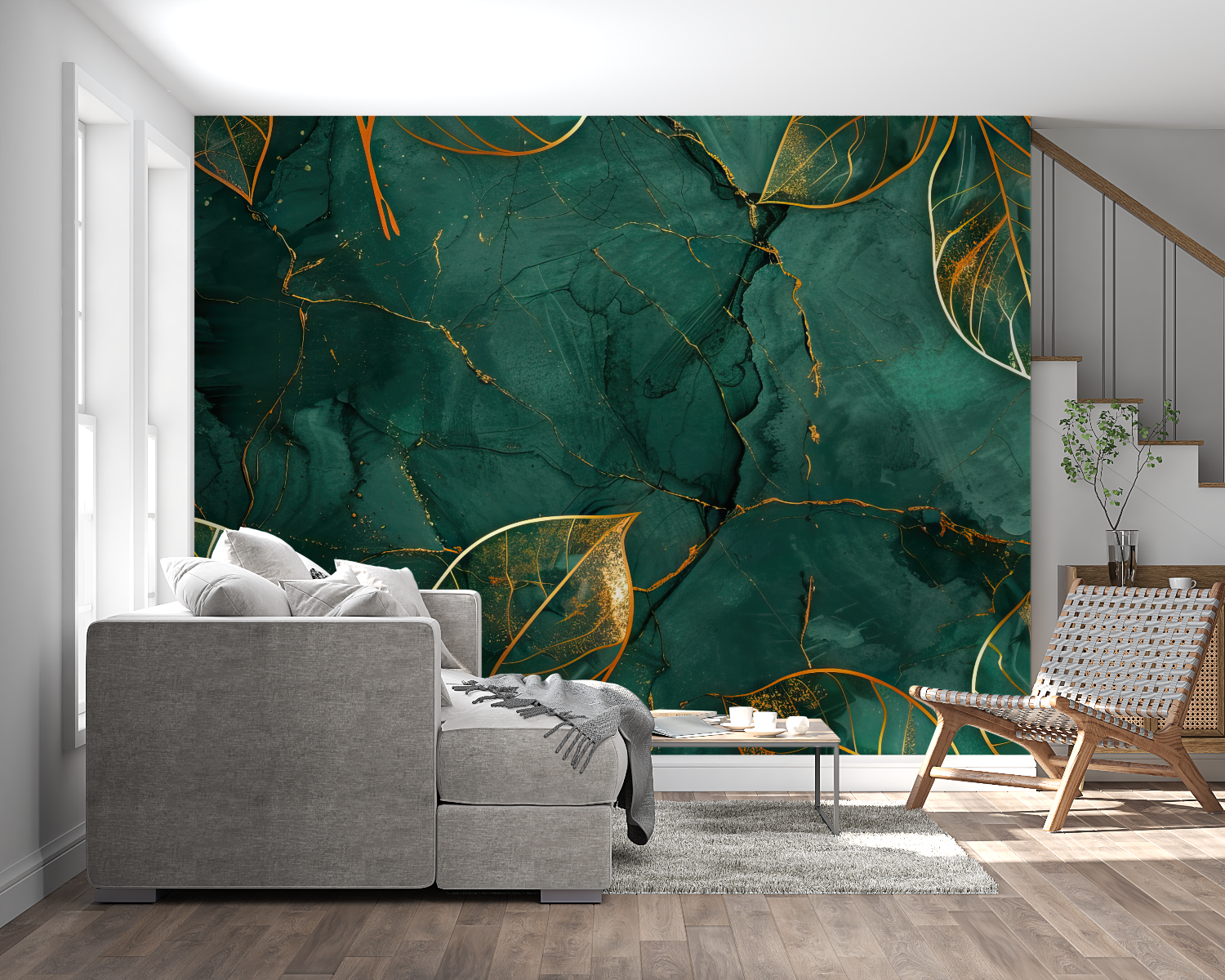 Papier Peint Vert et Doré – Zimmer für Erwachsene