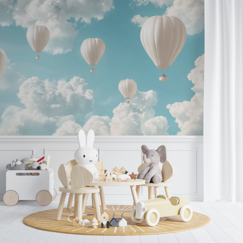 Heißluftballon und goldene Wolken Tapete | Wandbilder Tapete