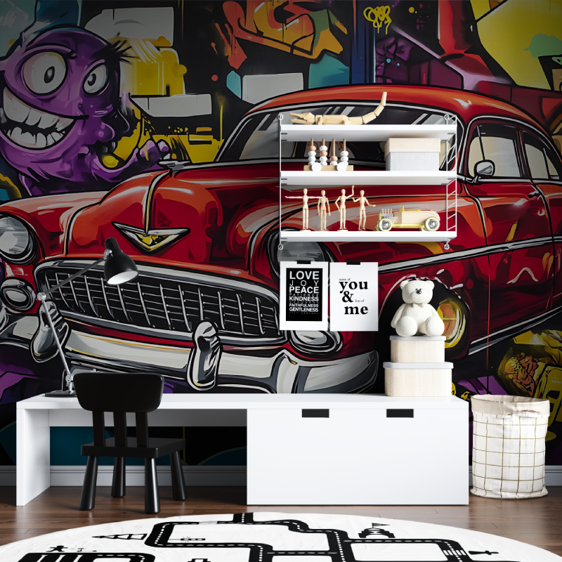 Amerikanisches Auto Graffiti Tapete | Wandbilder Tapete