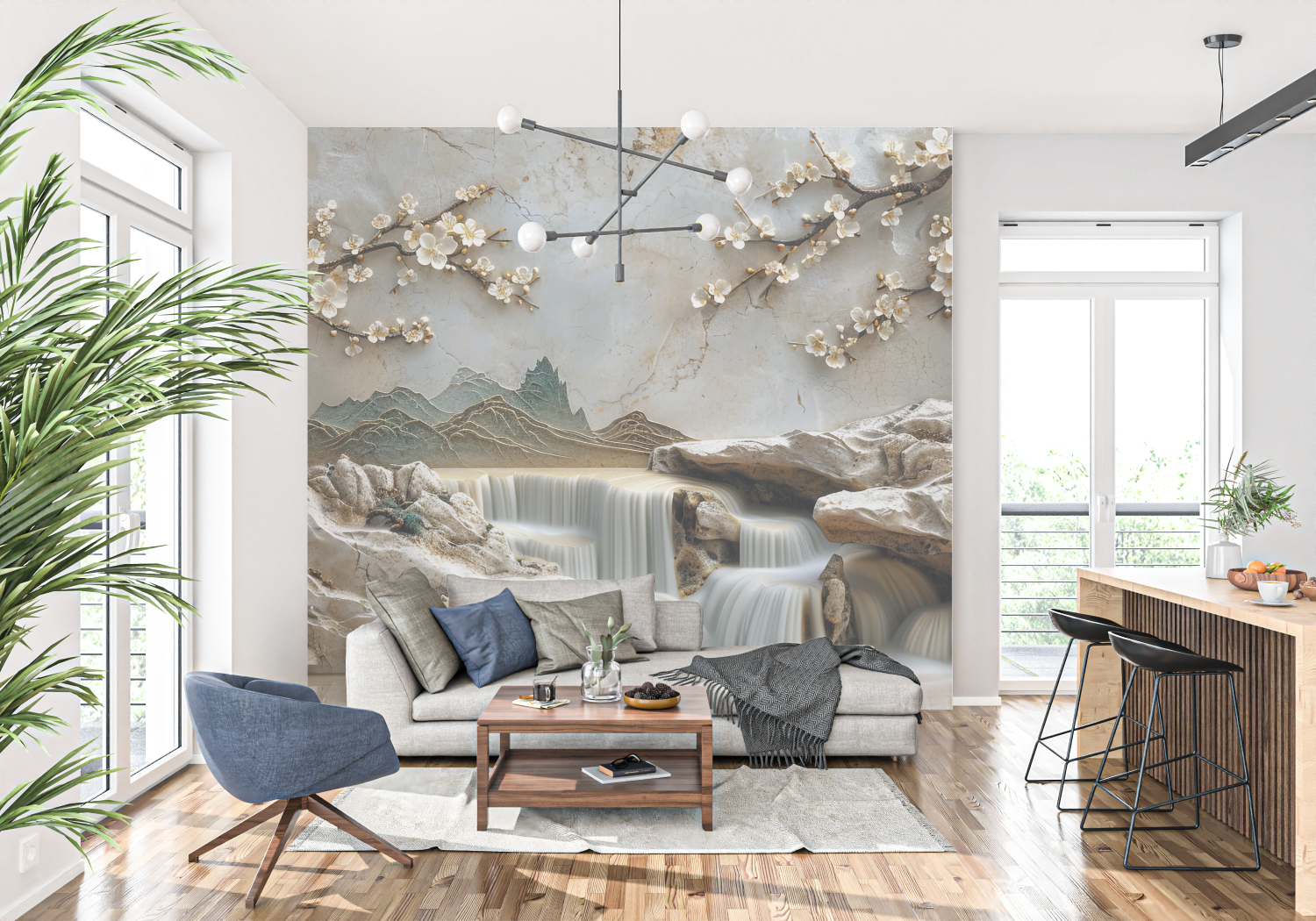 Zen Beige Waterfall Wallpaper | Murals Wallpaper