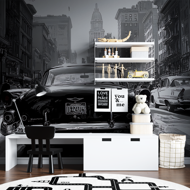 Vintage Car Black and White Wallpaper | Murals Wallpaper