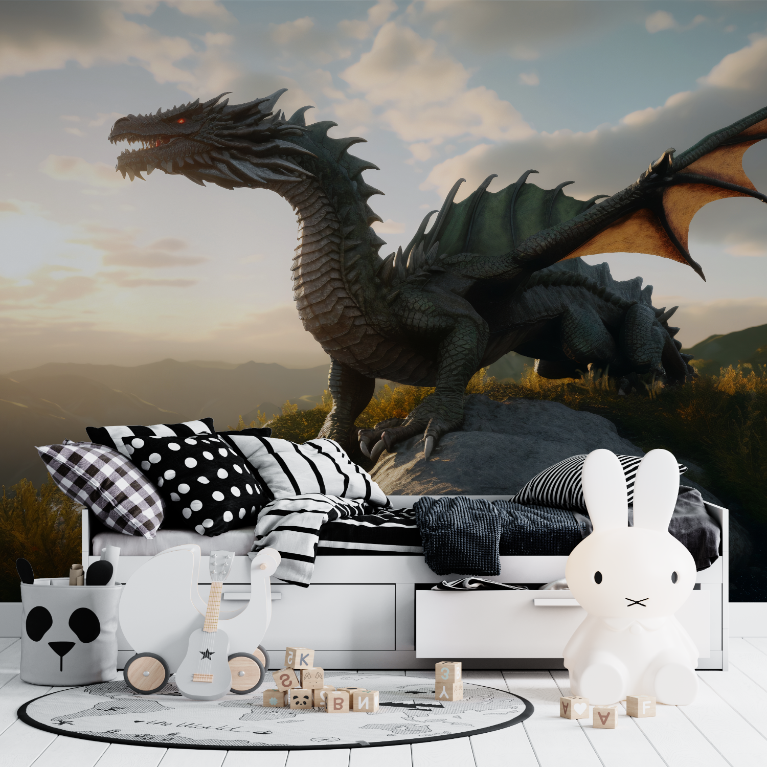 Dinosaurier-Drachen-Tapete | Wandbilder