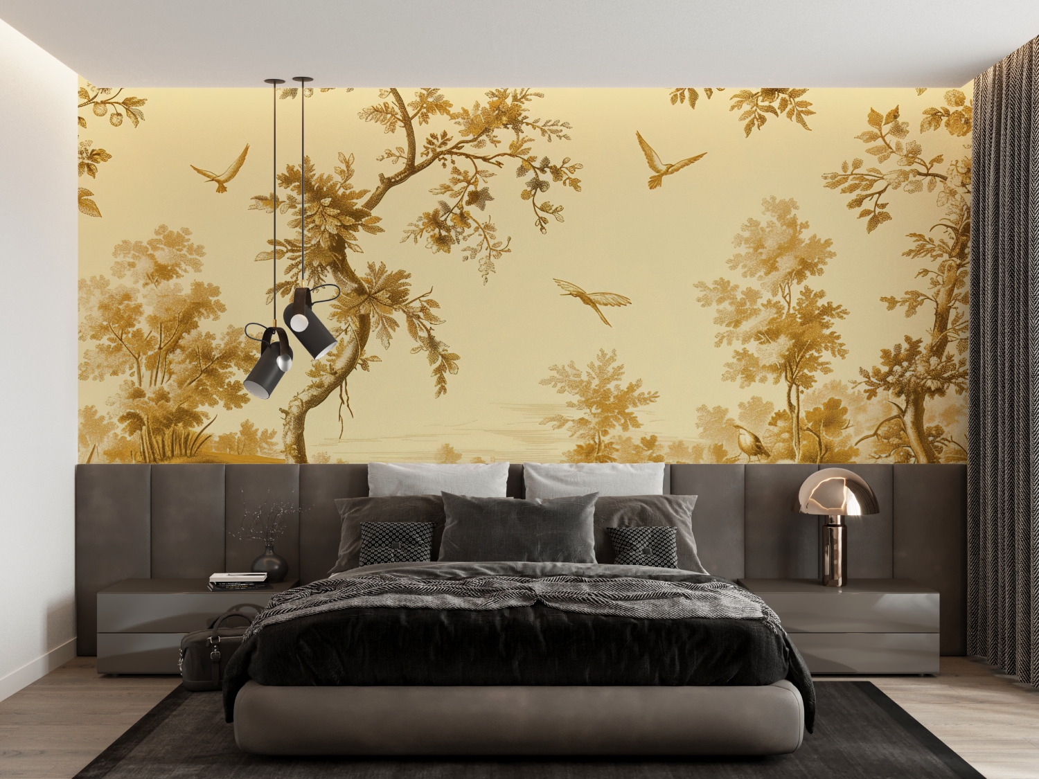 Vintage Yellow Toile Wallpaper | Murals Wallpaper