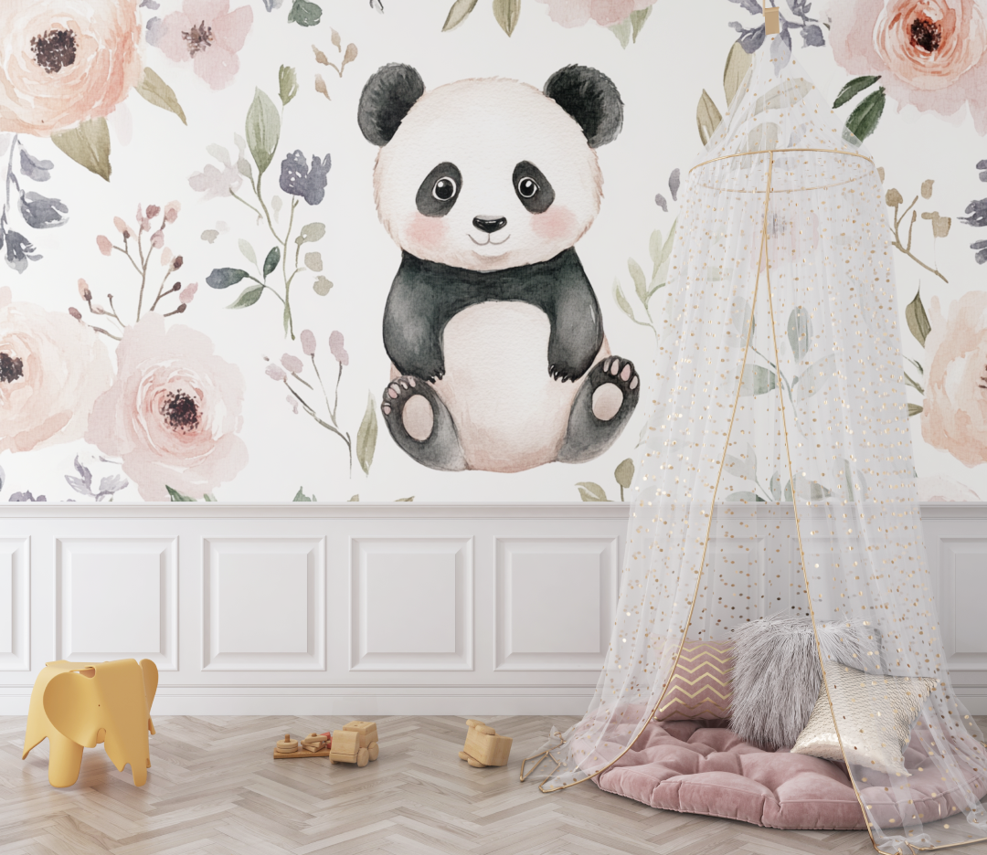 Panda und Wildblumen Tapete | Wandbilder Tapete