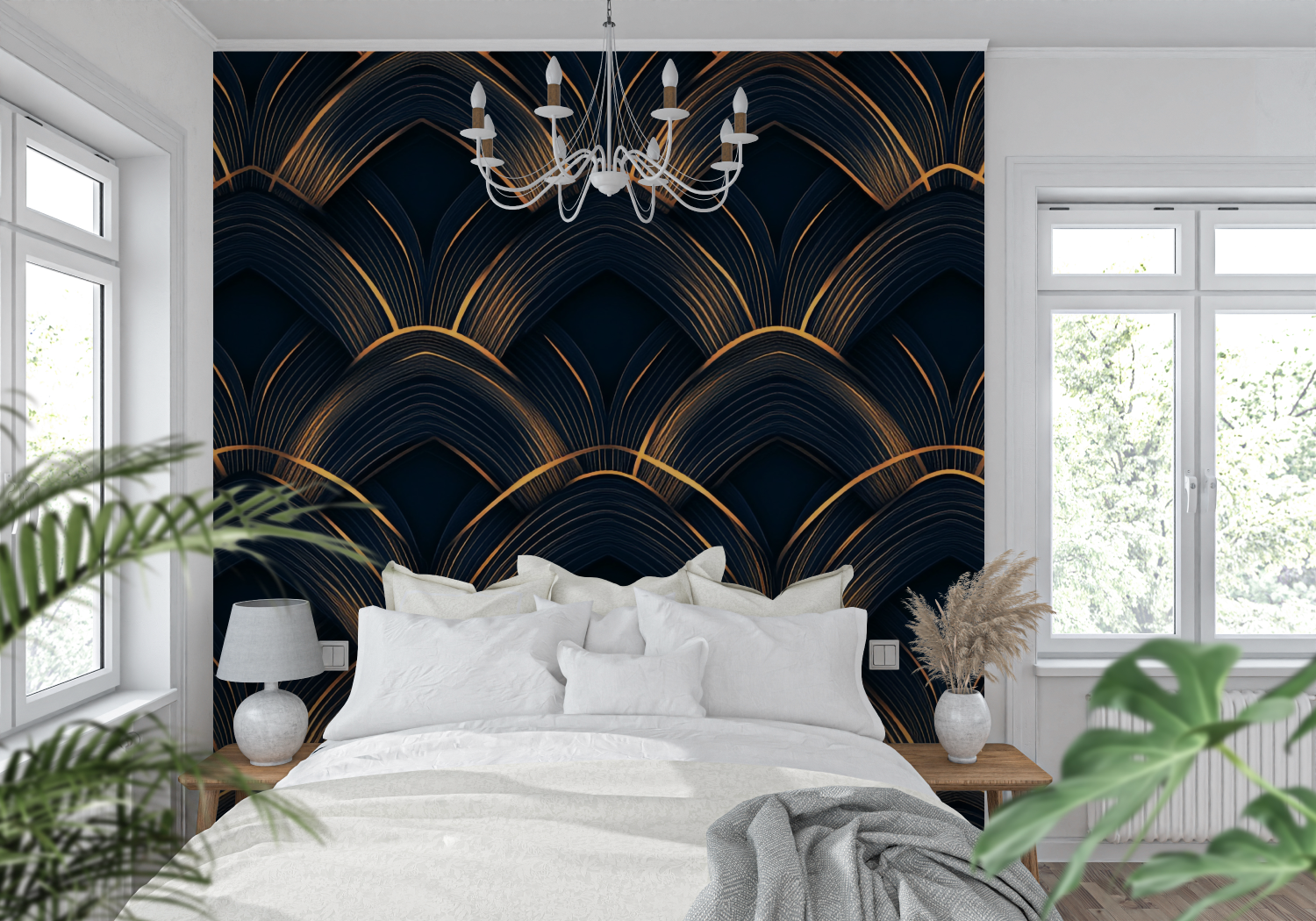 Art Deco Black and Gold Relief Wallpaper | Murals Wallpaper