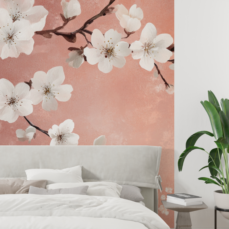 Terracotta Wallpaper with Cherry Blossom | Murals Wallpaper