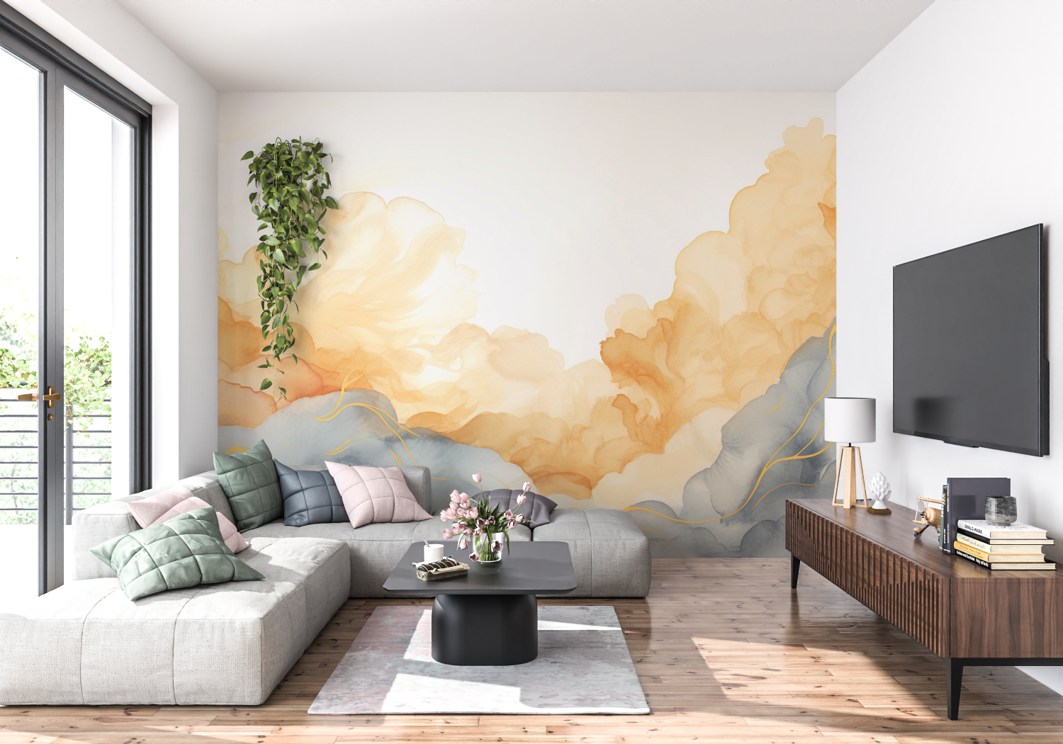 Watercolor Wallpaper with Golden Touch | Murals Wallpaper