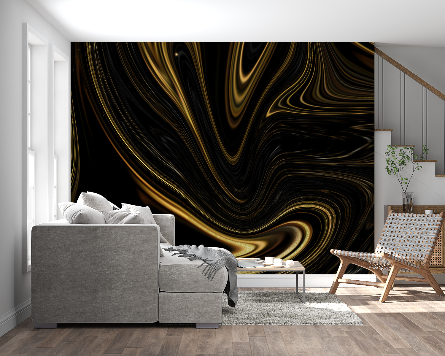 Black and Gold Wave Wallpaper | Murals Wallpaper