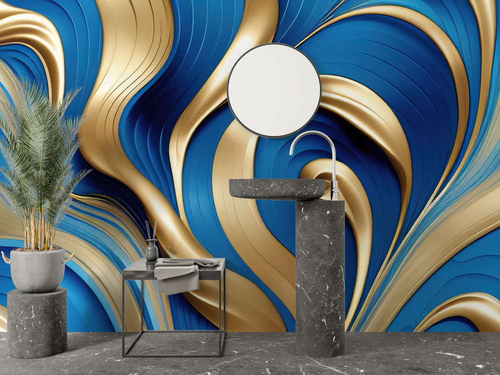 Blue Gold Bathroom Wallpaper | Murals Wallpaper