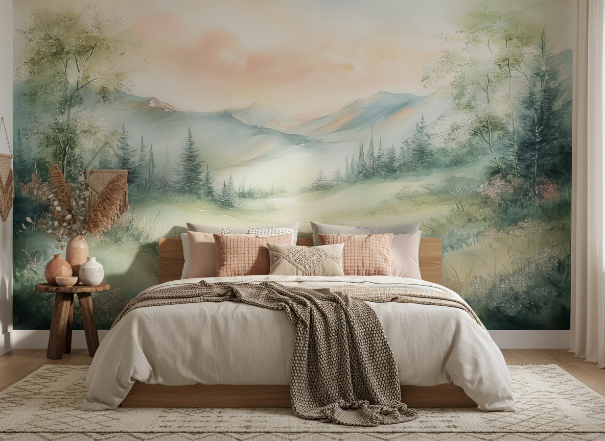 Pastel Dreamy Valley Landscape Mural Wallpaper