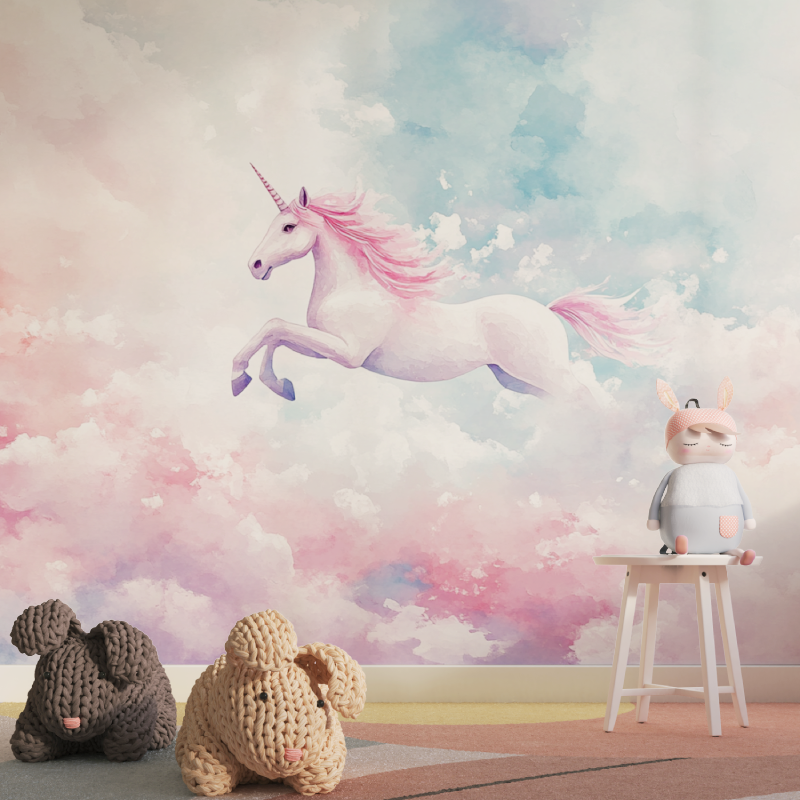 Unicorn Cloud Adventure Papel de parede para o quarto das crianças | Murais Papel de parede