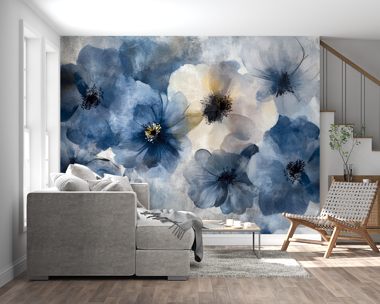 Watercolor Abstract Flower Wallpaper on Concrete | Murals Wallpaper