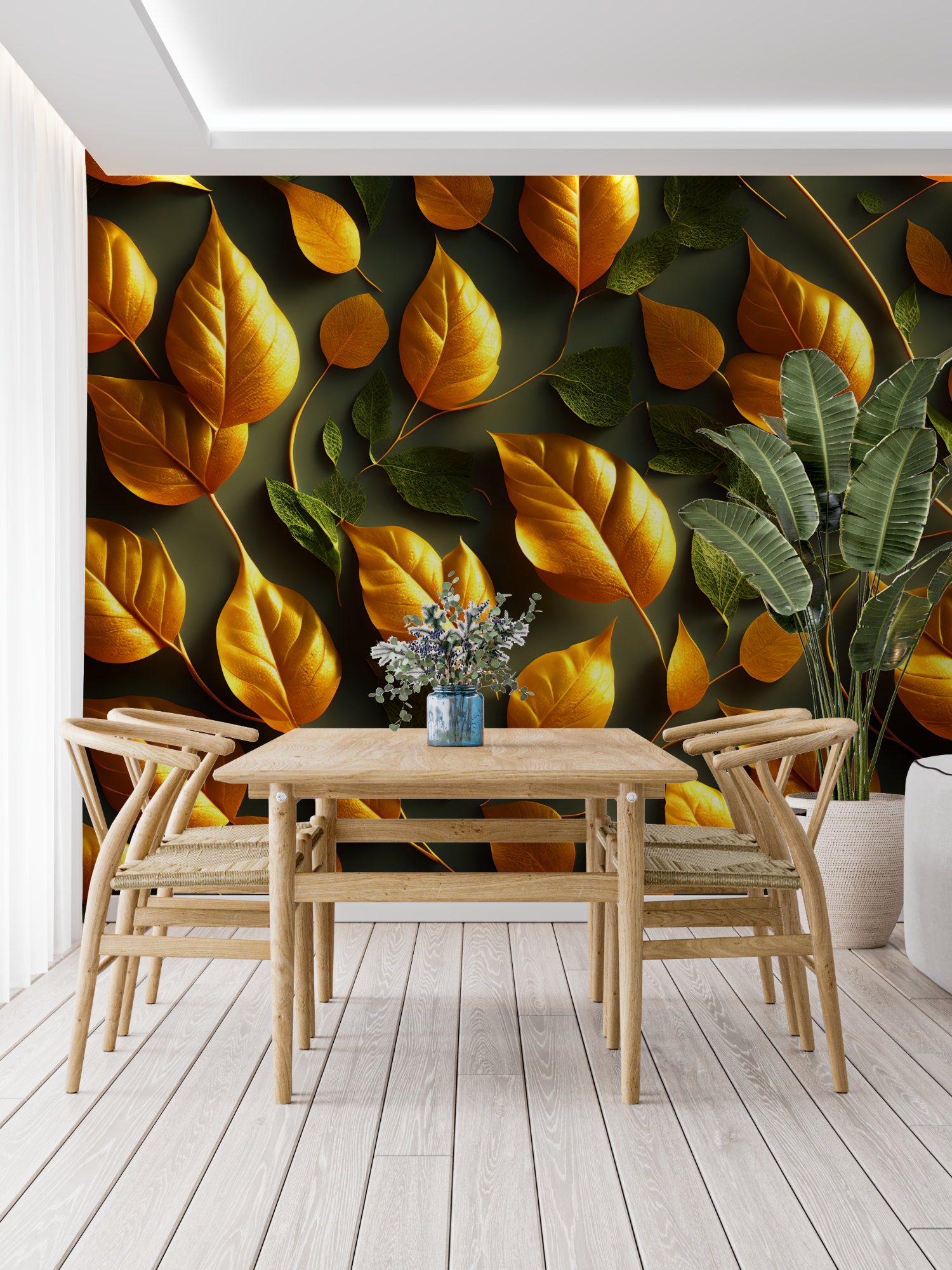 Orange and Green Leaf Wallpaper | Murals Wallpaper