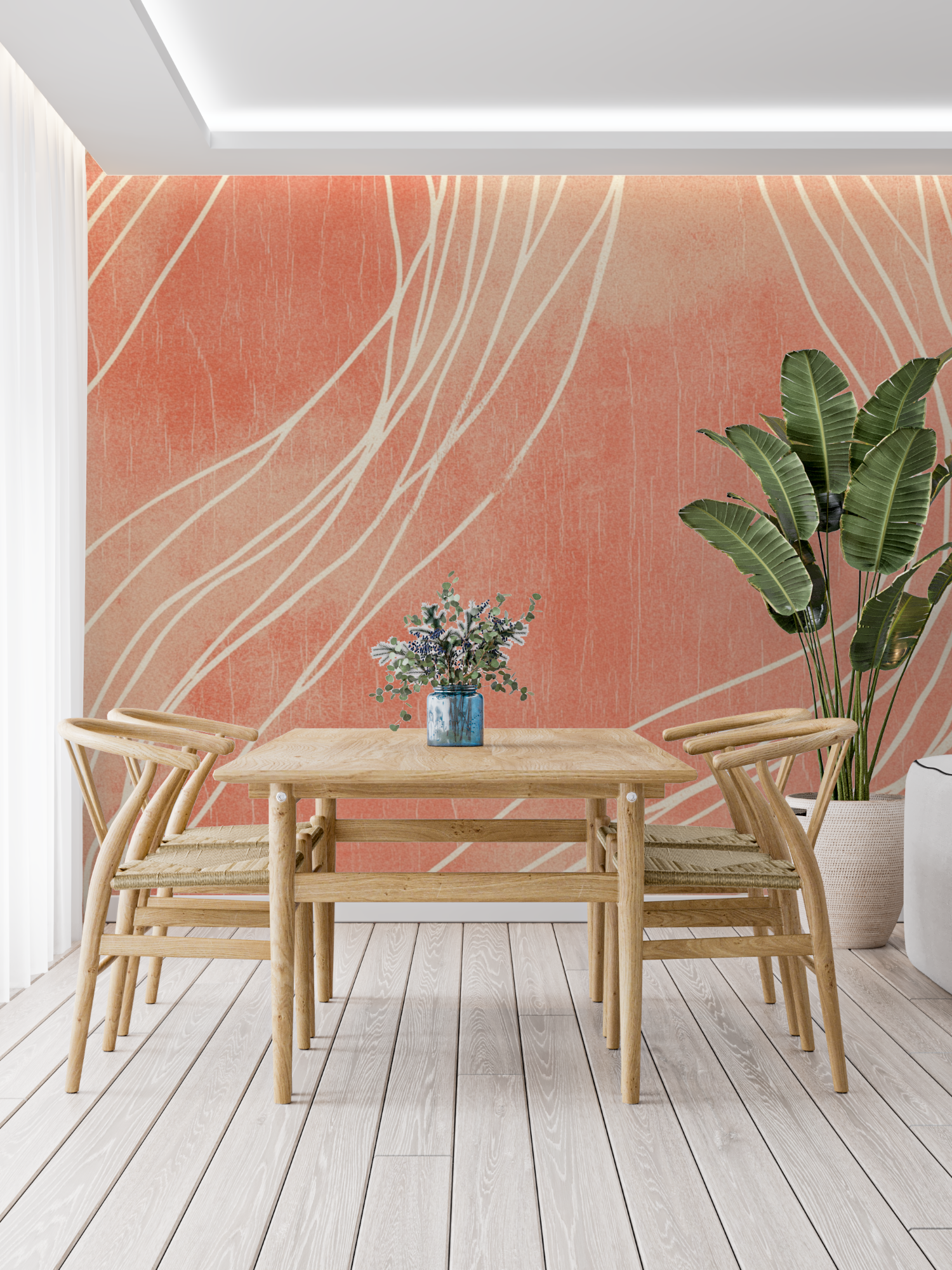 Terracotta and Beige Linear Wallpaper | Murals Wallpaper