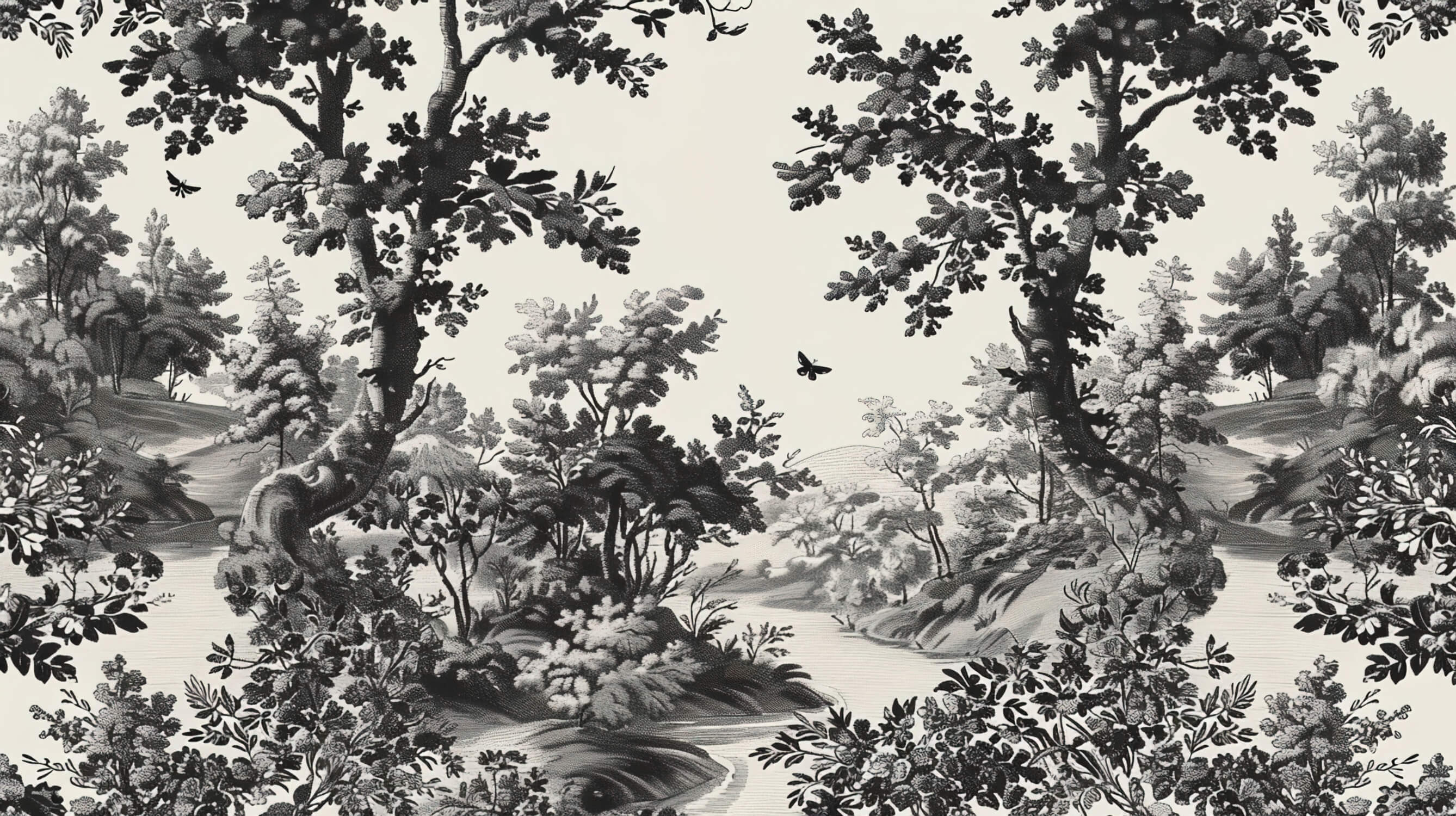 Papier Peint Toile De Jouy Paysage Noir Blanc