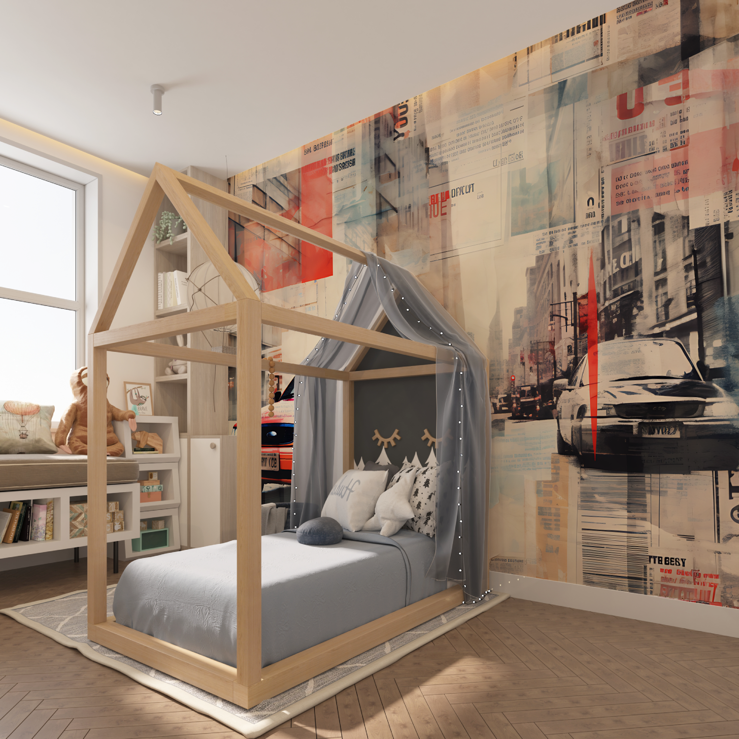 Schwarz-Weiß-Collage-Tapete Auto | Wandbilder