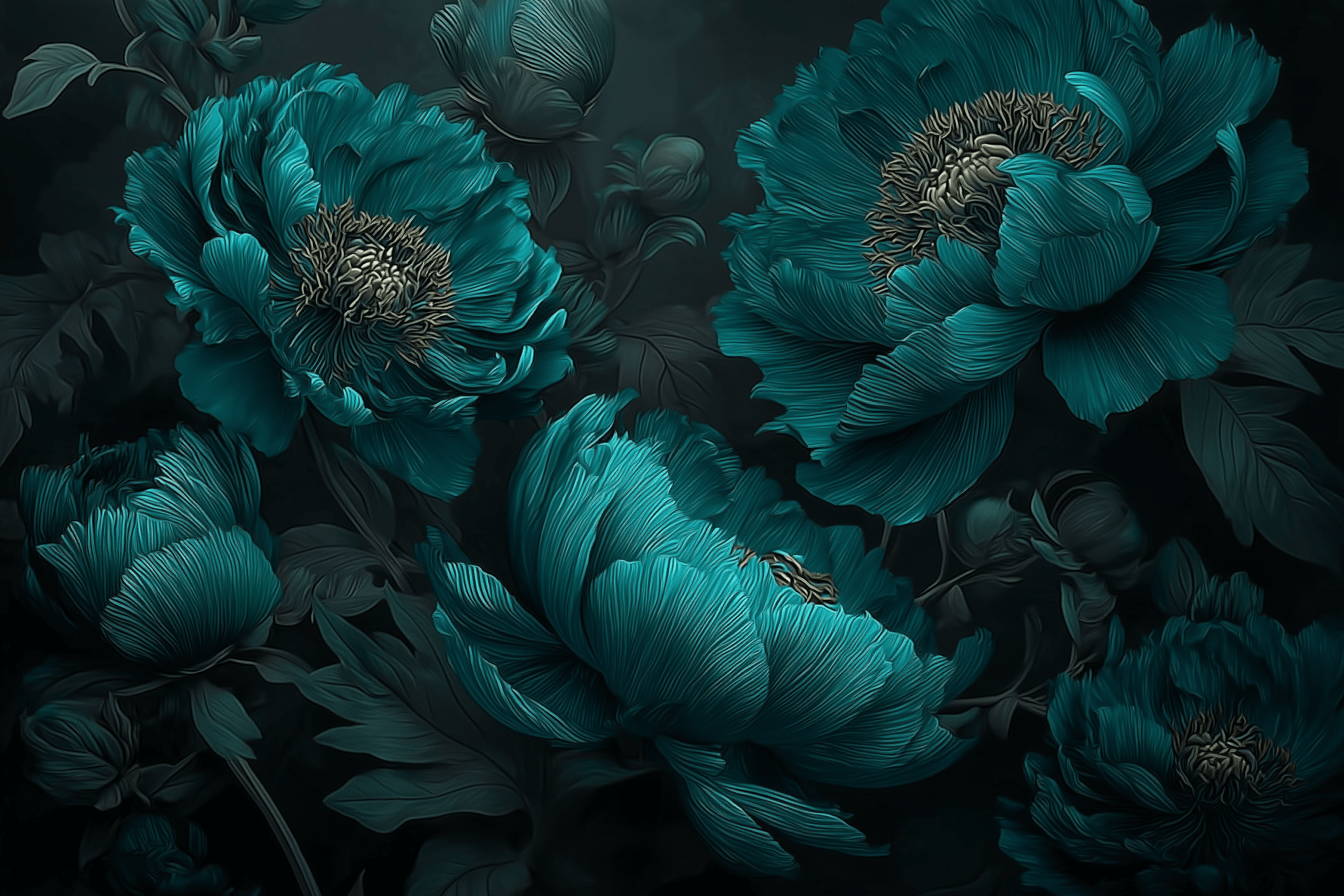 Mural Green and Blue Floral Wallpaper Mural