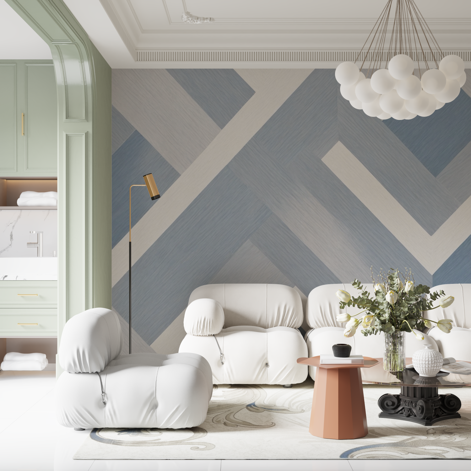 Mosaiktapete in Grau und Blau | Wandtapete