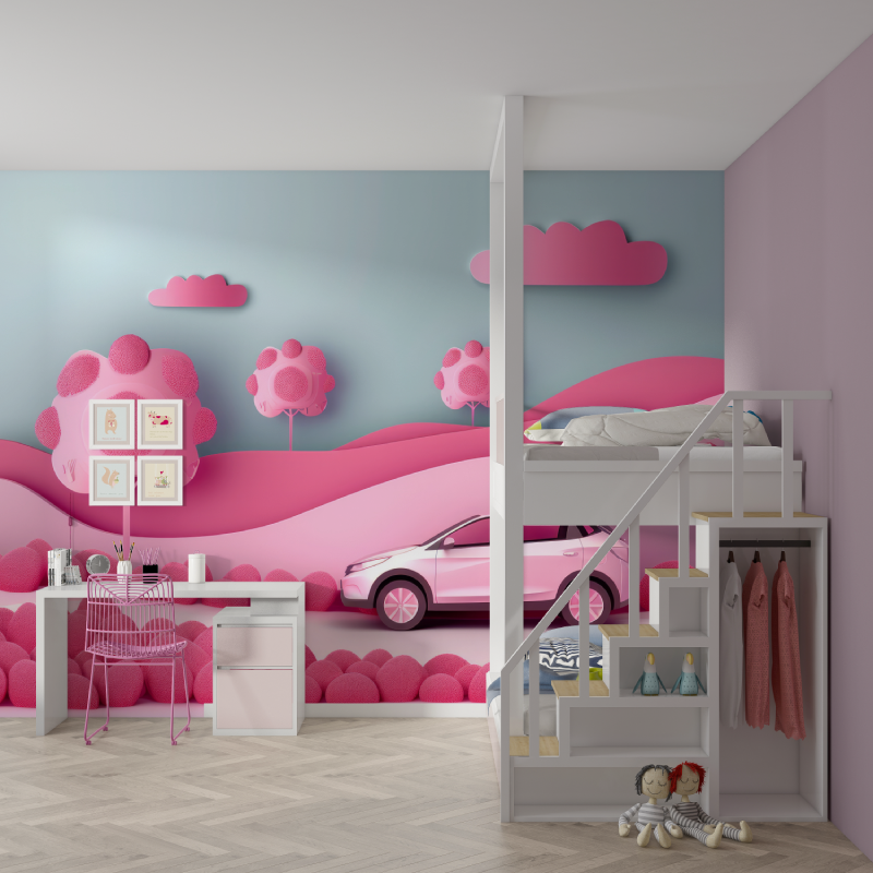 3D Wallpaper for Girls' Car Room | Murals Wallpaper