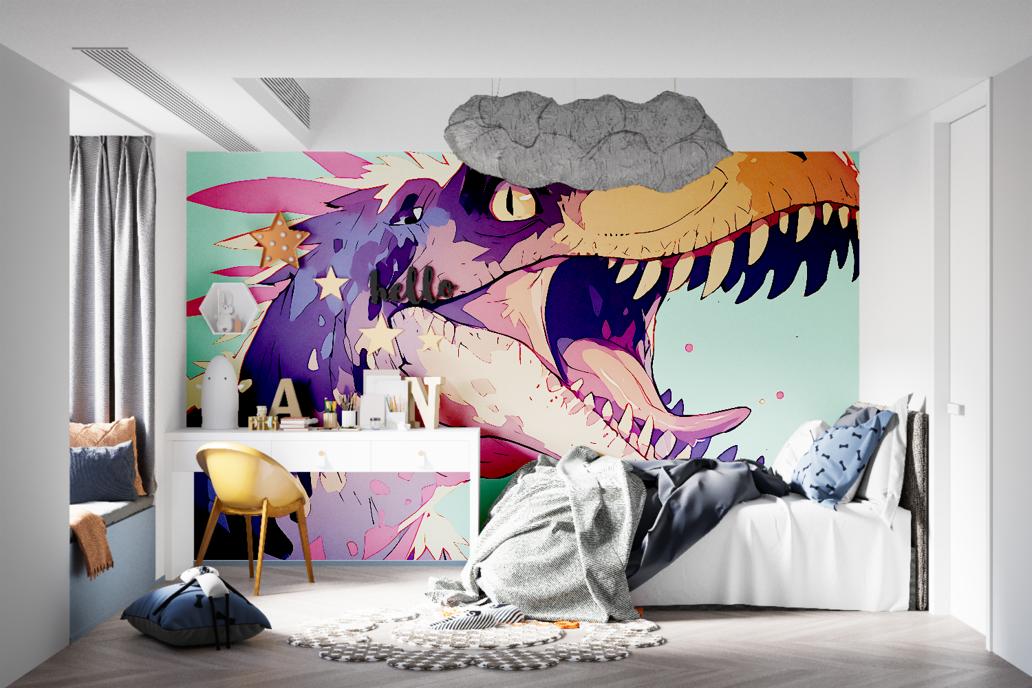 Dinosaurier Graffiti Tapete | Wandbilder Tapete