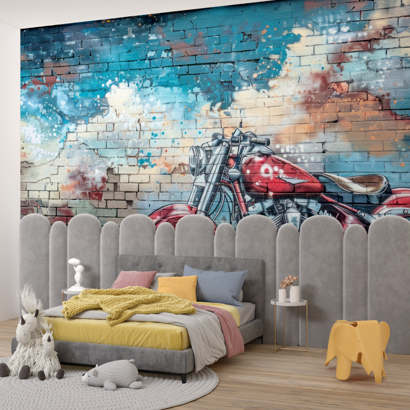Graffiti Motorcycle Brick Wallpaper | Murals Wallpaper