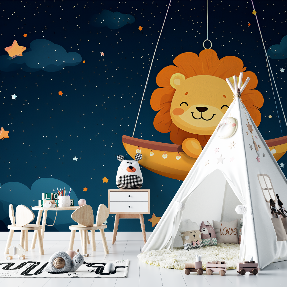 Lion and Golden Stars Wallpaper | Murals Wallpaper