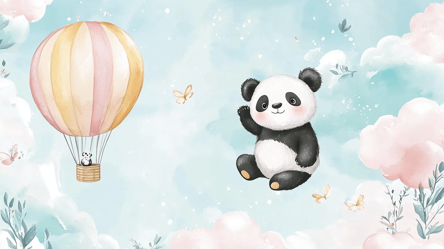 Panda and Hot Air Balloon Wallpaper | Murals Wallpaper