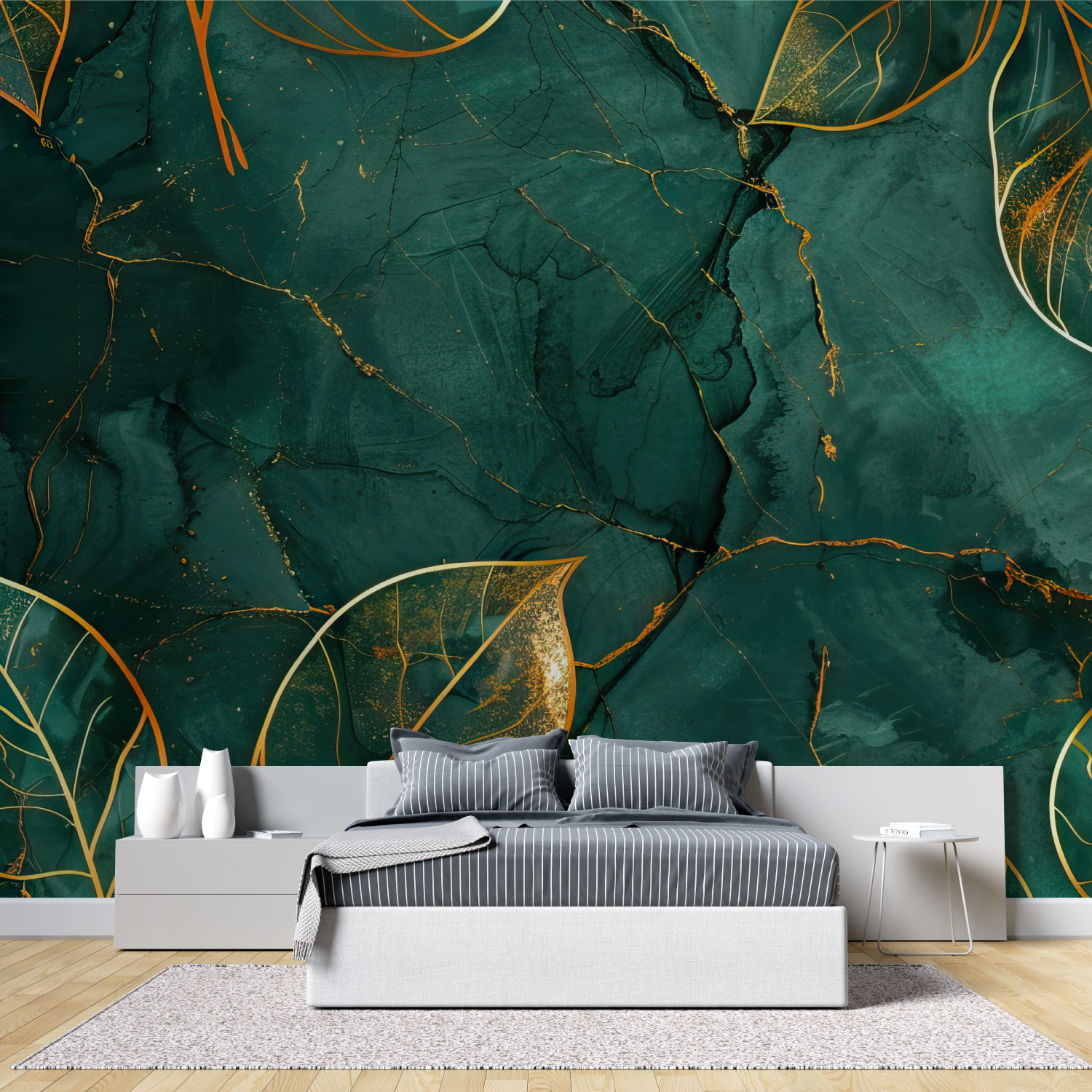 Papier Peint Vert Et Doré - Salon