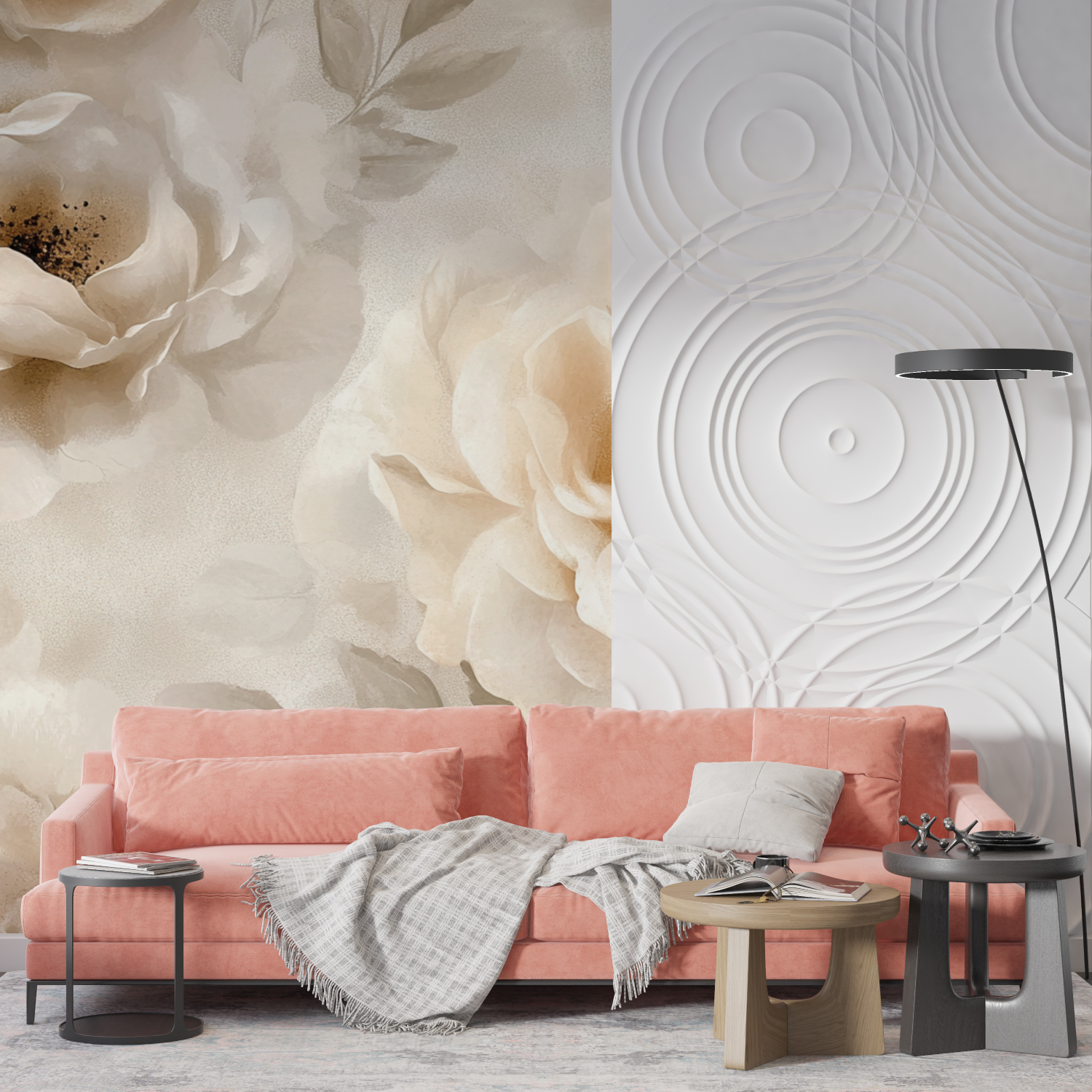 Watercolor Soft Flowers Beige Wallpaper | Murals Wallpaper