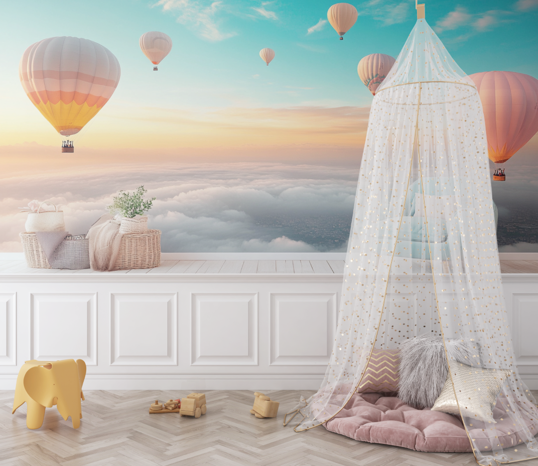 Hot Air Balloon and Sunny Morning Sky Wallpaper | Murals Wallpaper