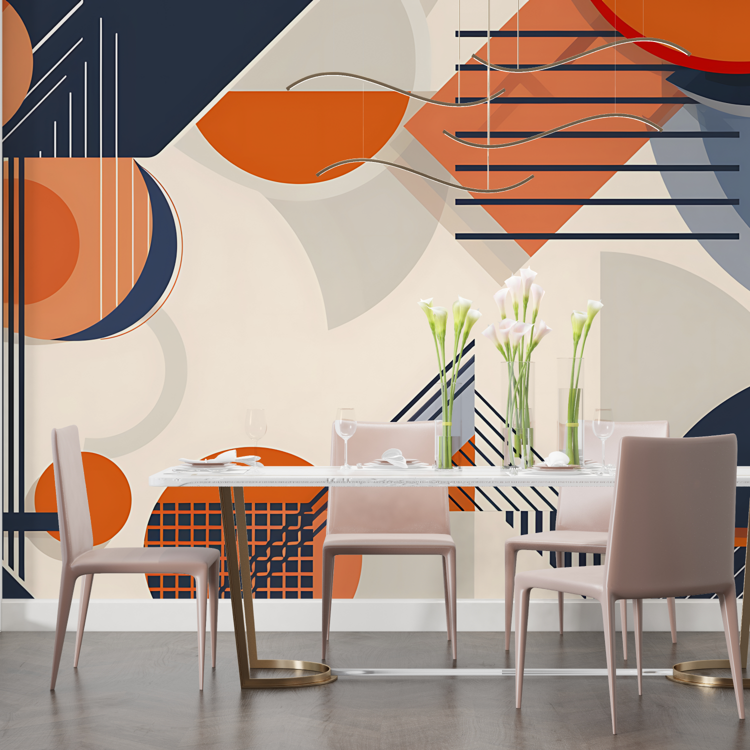 Orange und blaue Tapete | Wandtapete