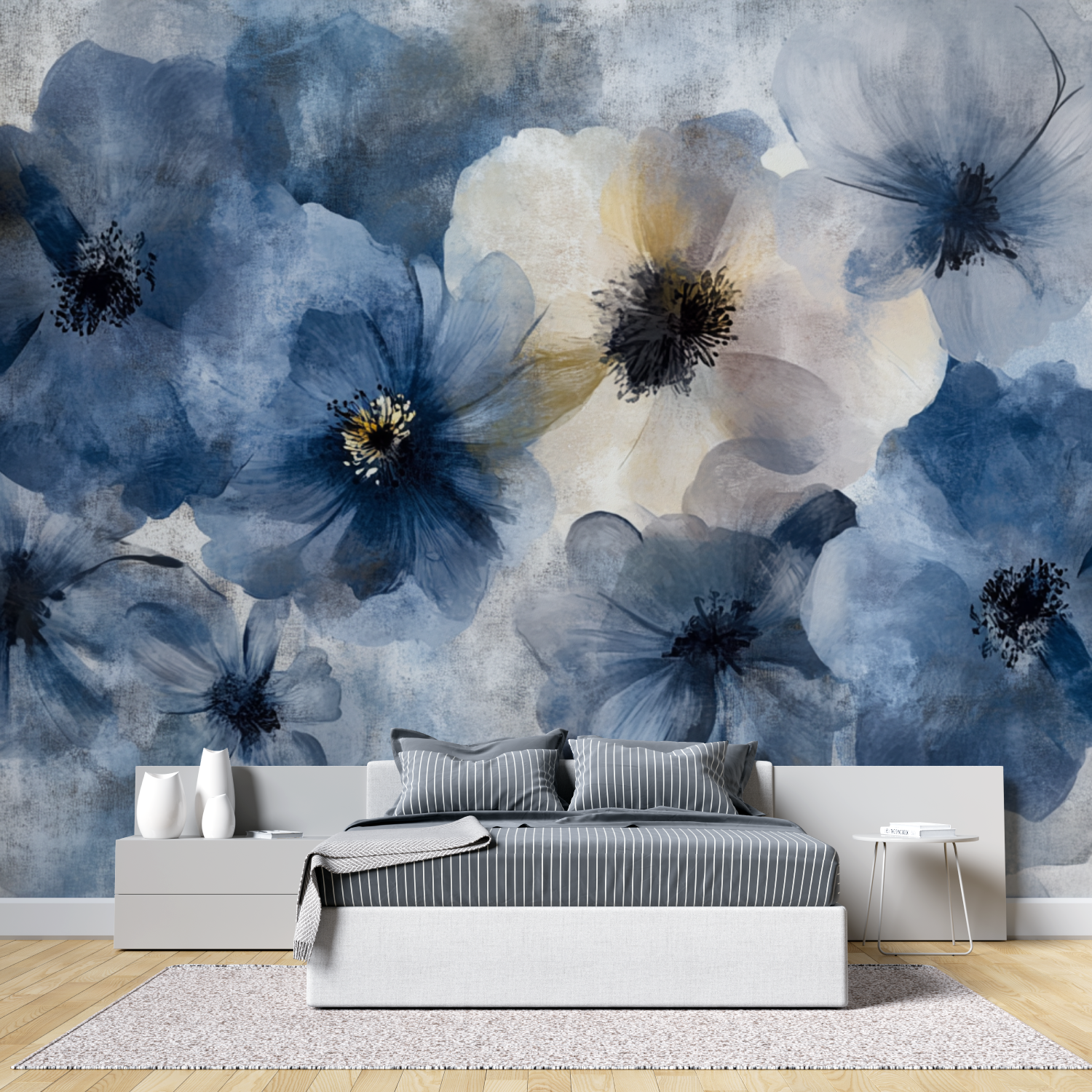 Papel de parede de flores abstractas de aguarela em betão | Murais Papel de parede