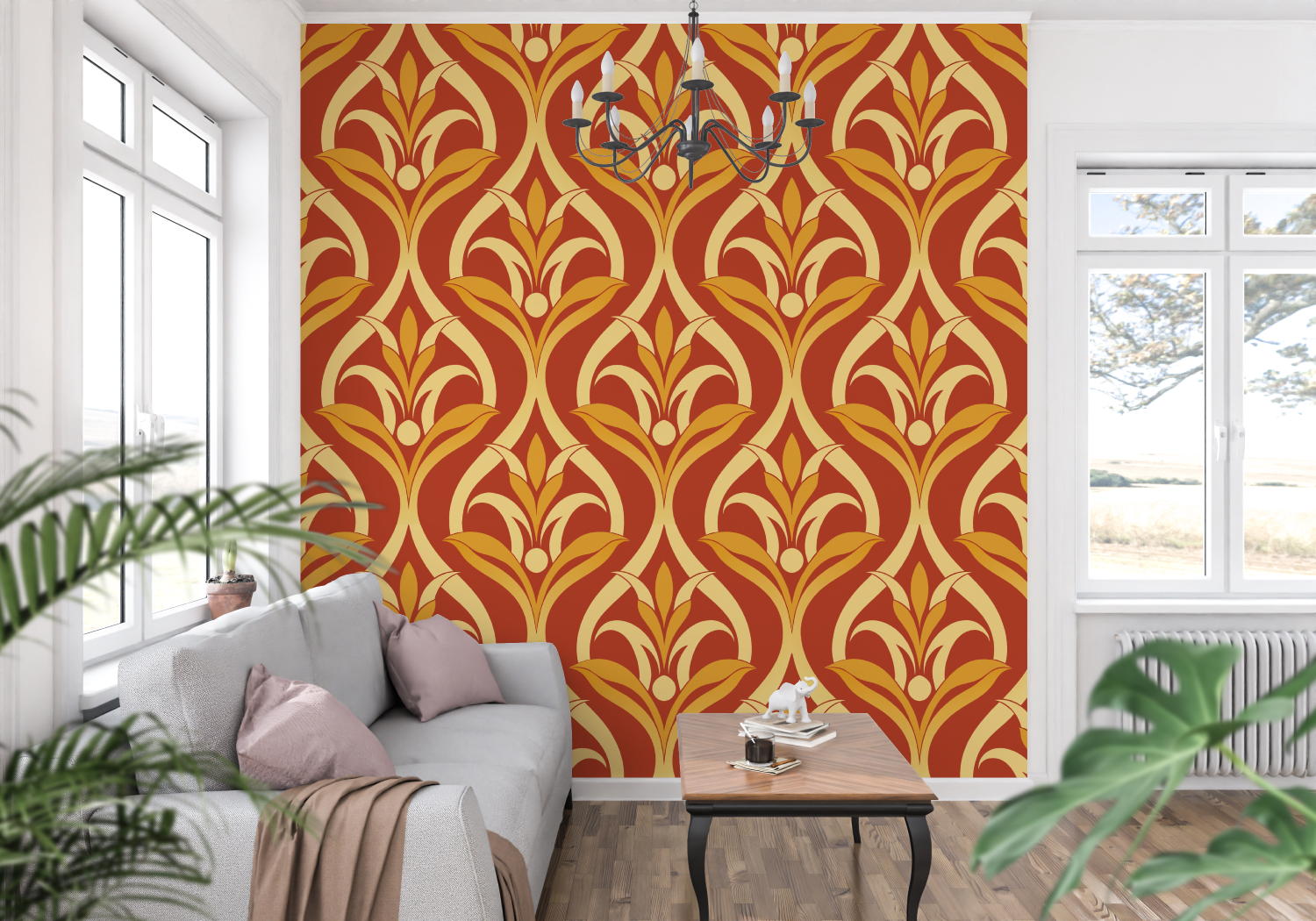 Orange Wallpaper with Pattern | Murals Wallpaper