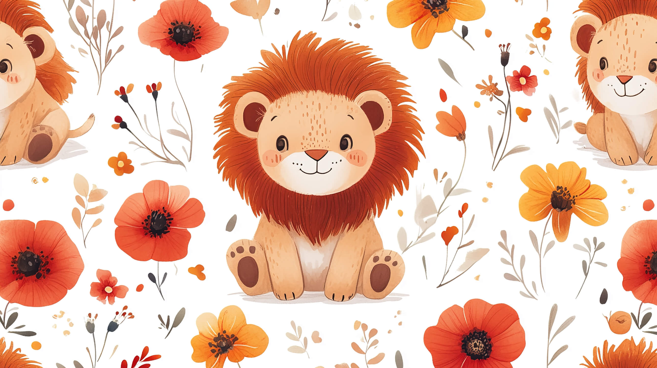 Lion and Wildflowers Wallpaper | Murals Wallpaper