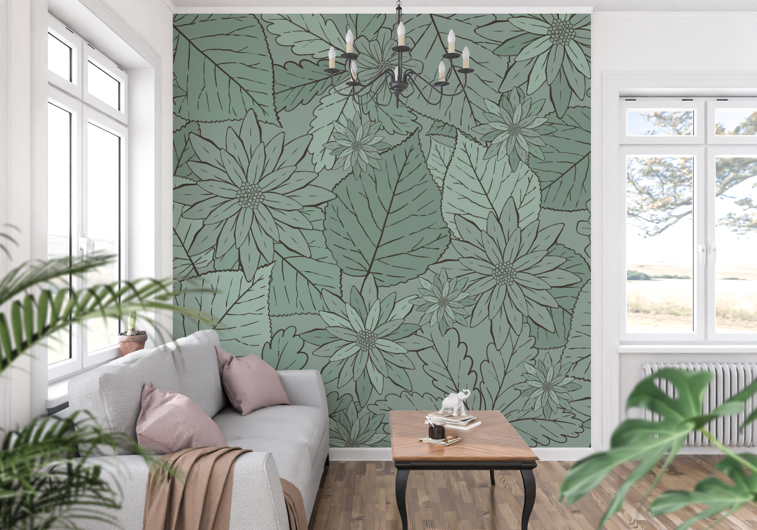 Gray Green Wallpaper for Bedroom | Murals Wallpaper