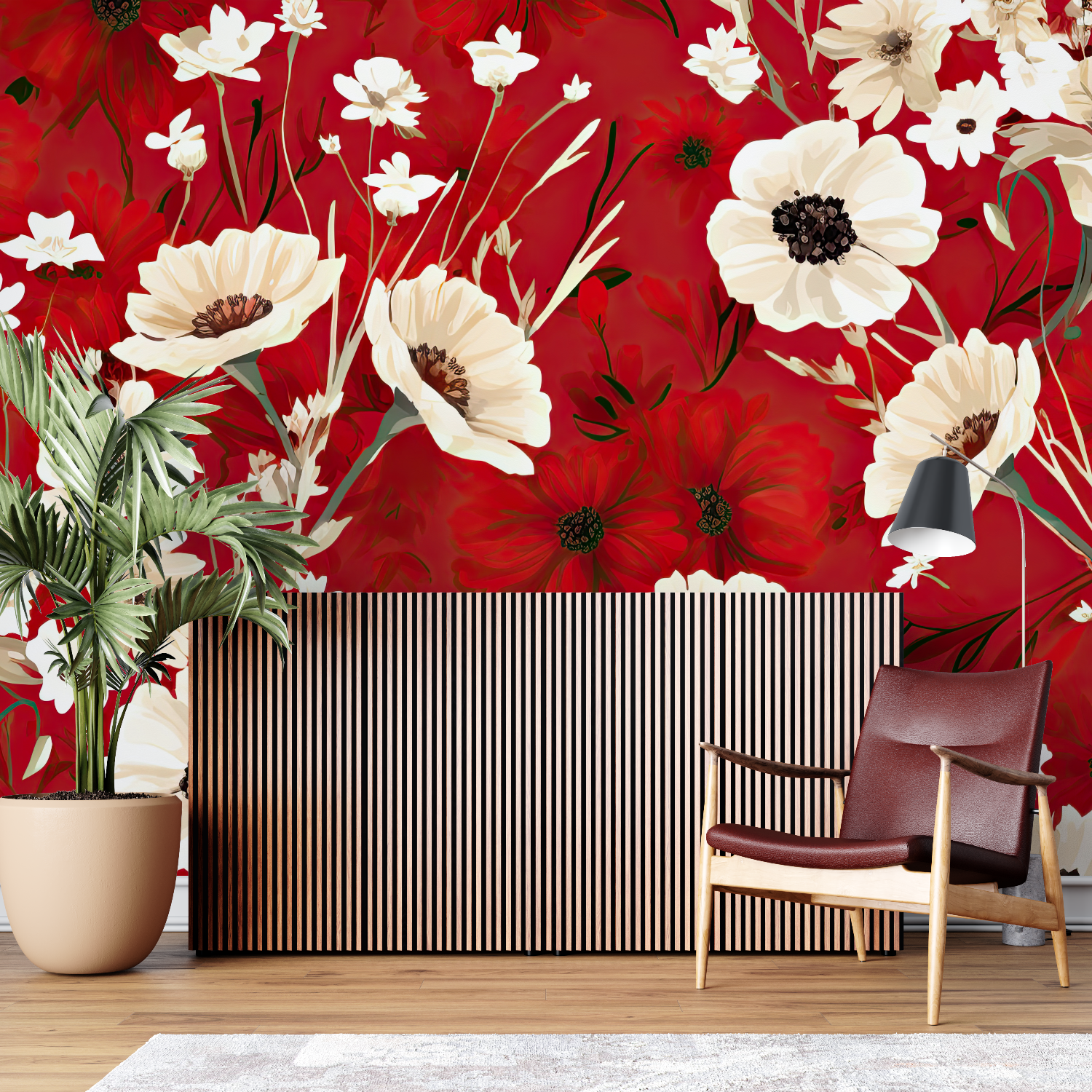 Rote Blumentapete | Wandtapete