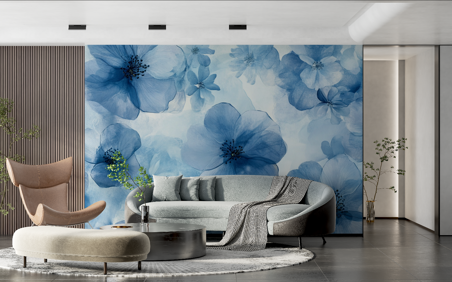 Translucent Blue Floral Watercolor Wallpaper | Murals Wallpaper