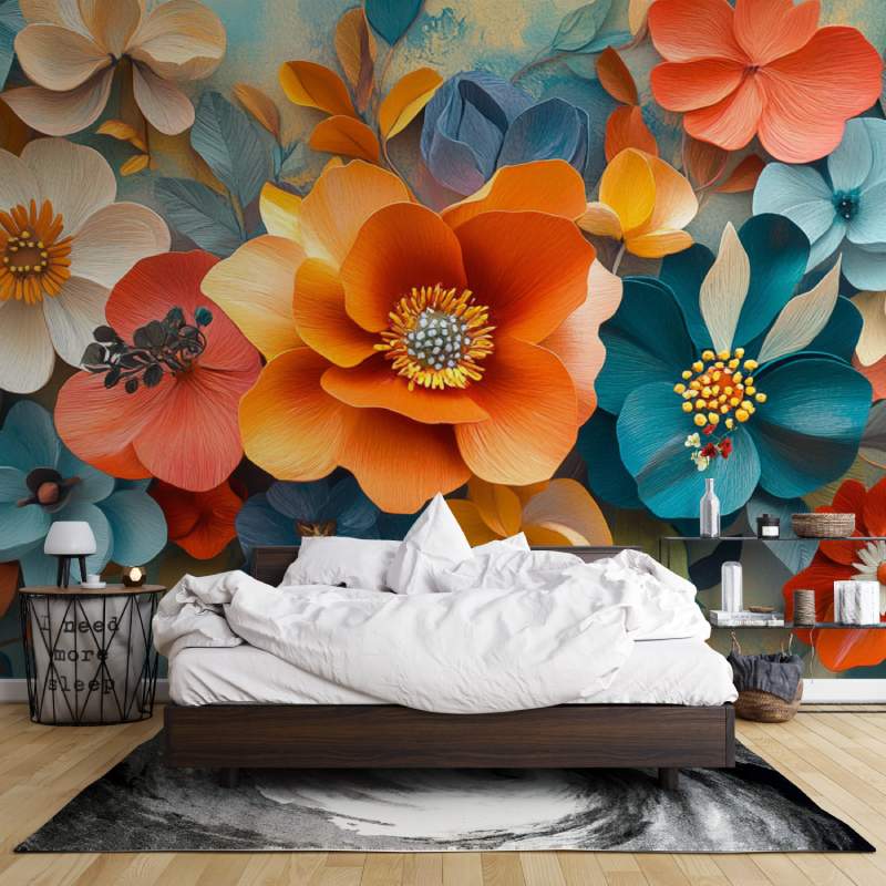 Colorful 3D Floral Watercolor Wallpaper | Murals Wallpaper
