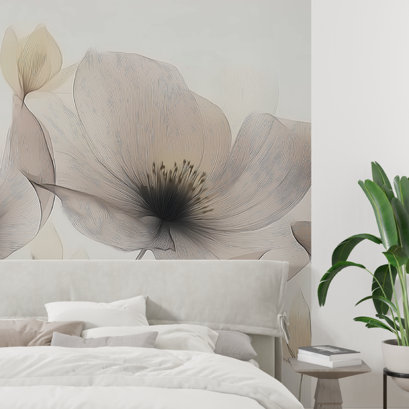Design flowers outlines mural wallpaper tapisserie tendance