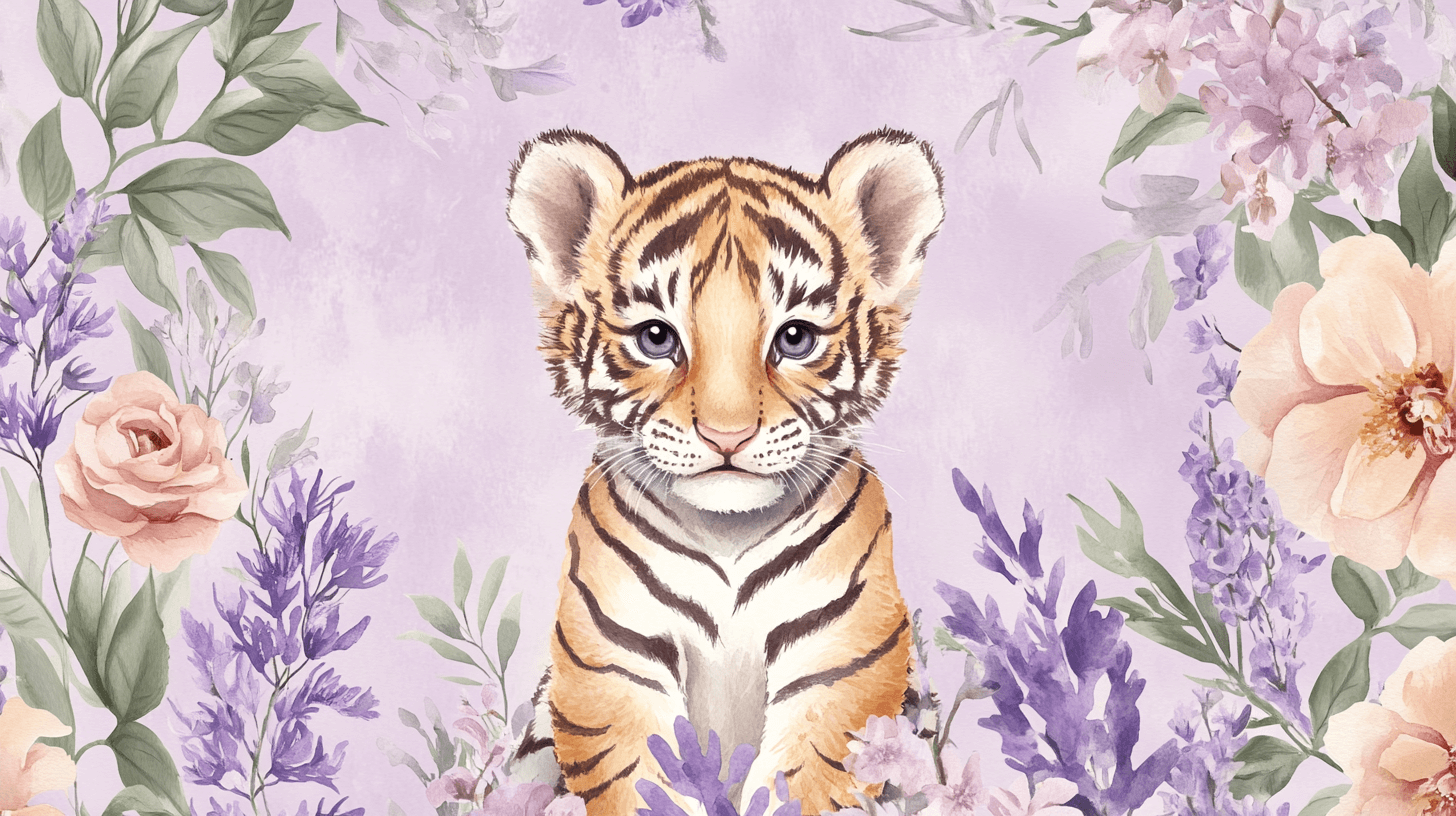 Tiger and Delicate Flowers Wallpaper | Murals Wallpaper